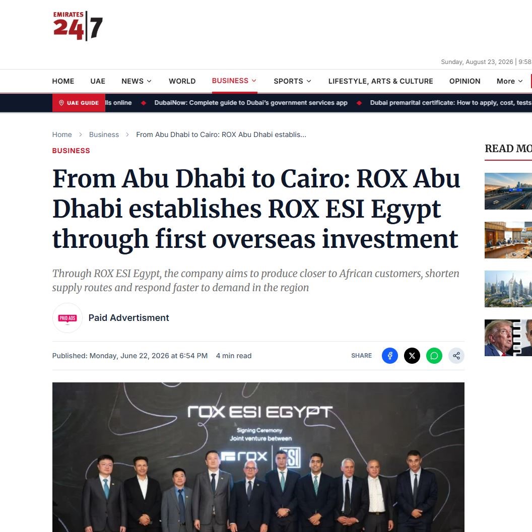 ROX Abu Dhabi to Cairo business feature published on Emirates 24|7